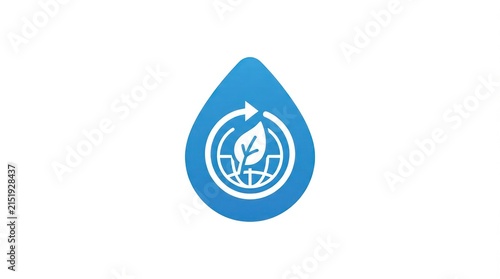 Blue water droplet emblem featuring Earth globe symbol, representing environmental protection and sustainable stewardship.