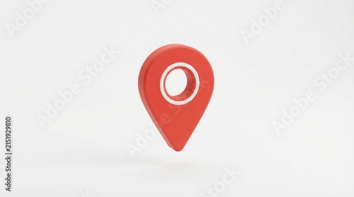 Vivid red location pin marker on a white background signaling travel and navigation.
