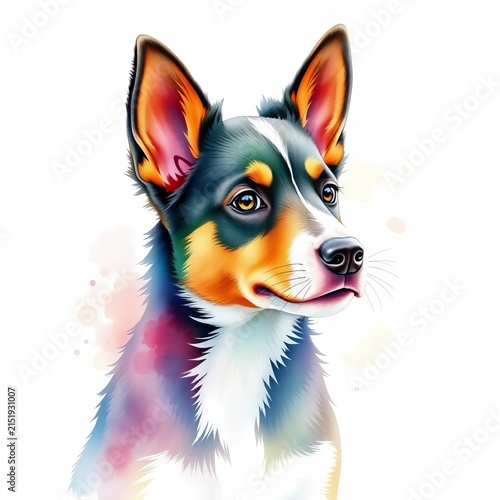 Australian Kelpie Puppy Watercolor Illustration, cute, playful
