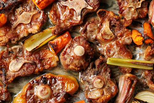 Bild auf Leinwand Roasted Beef Oxtail Bones for Homemade Bone Broth Preparation