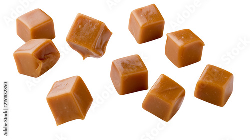 Square caramel candies with smooth shiny surface