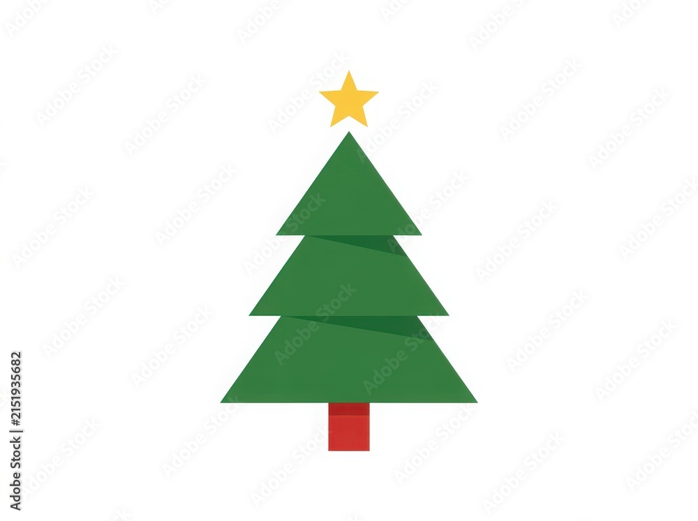 Fototapeta premium Simple green christmas tree with star topper on white background isolated on white background