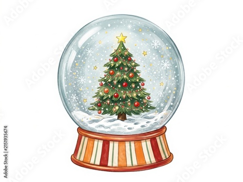 Decorative snow globe with christmas tree inside isolated on white background