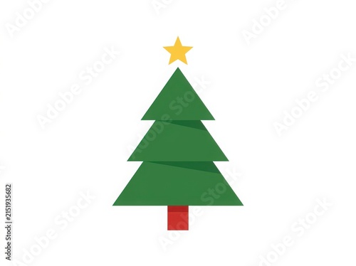 Simple green christmas tree with star topper on white background isolated on white background