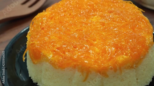 Chiffon cake with Foi Thong close-up