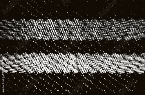 Distressed halftone texture with horizontal print bands on transparent background