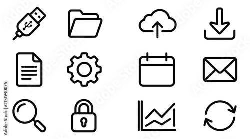 Modern business and web interface line icon set.