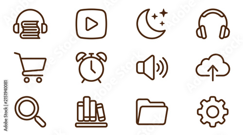 Multimedia and web user interface line icon set.