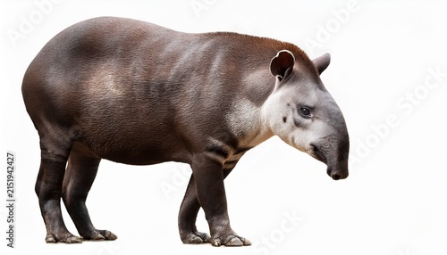 South American Tapir Tapirus Terrestris Against White Background
