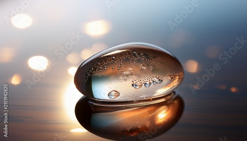 Close Up Of A Smooth Transparent Glass Pebble With Bubbles Reflecting Soft Light On Surface