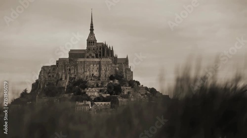 Mont Saint Michel in Normandie in France , Unesco World Heritage Site , 4k video footage in sepia tone