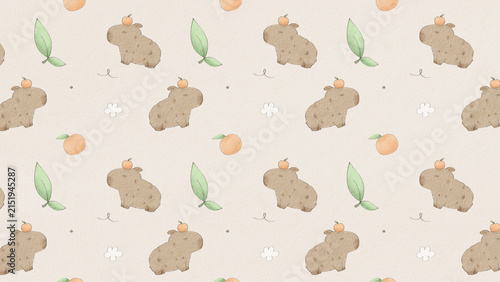 Capybara seamless pattern watercolor pastel background