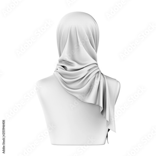 Traditional hijab mockup on mannequin, elegant modest style draping with soft fabric flow.