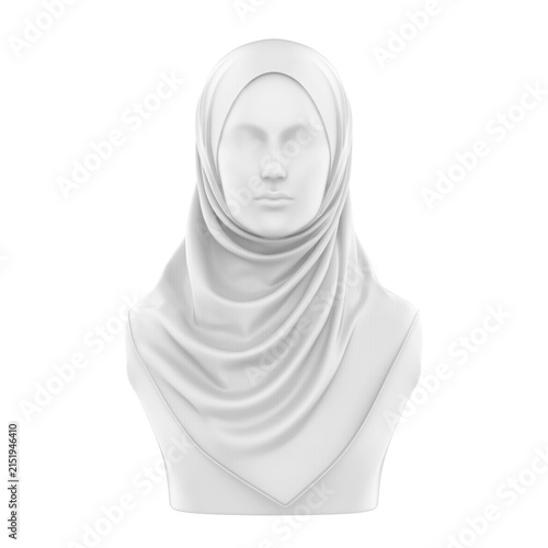 Traditional hijab mockup on mannequin, elegant modest style draping with soft fabric flow.