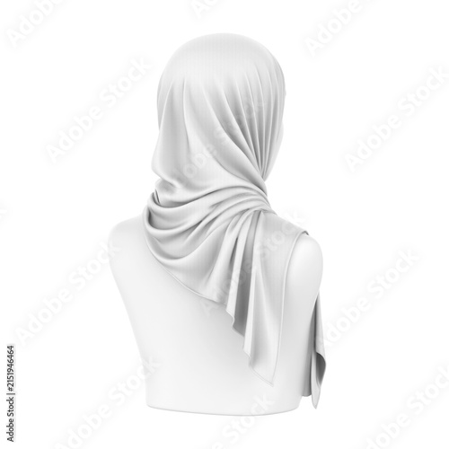 Traditional hijab mockup on mannequin, elegant modest style draping with soft fabric flow.