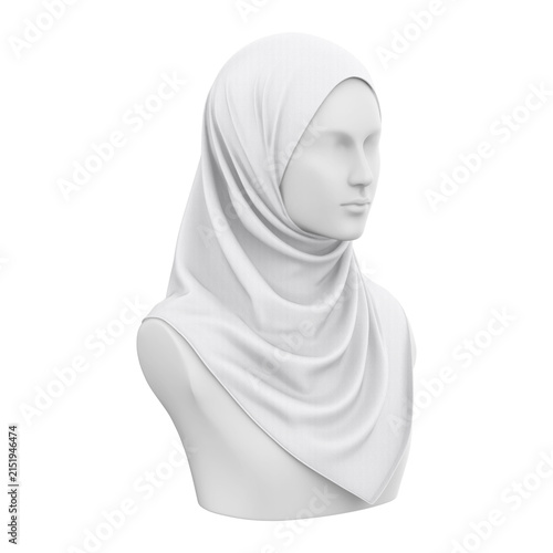 Traditional hijab mockup on mannequin, elegant modest style draping with soft fabric flow.