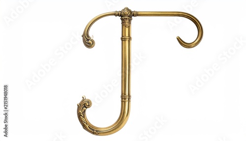 Ornate Golden Umbrella Hook Surreal Letter J Sculpture