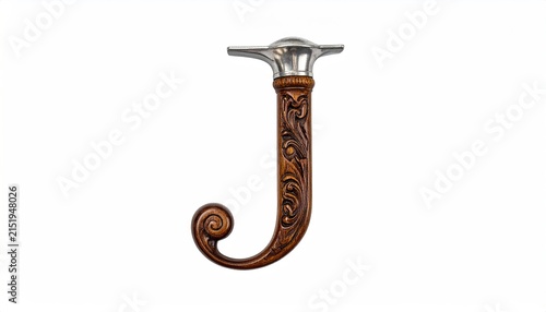 Ornate Wooden J Curved Handle Faucet Spout