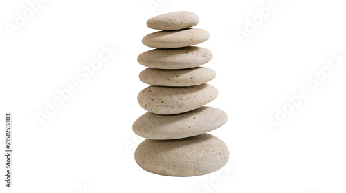Fotografía Stack of smooth rounded, light beige river stones balanced vertically