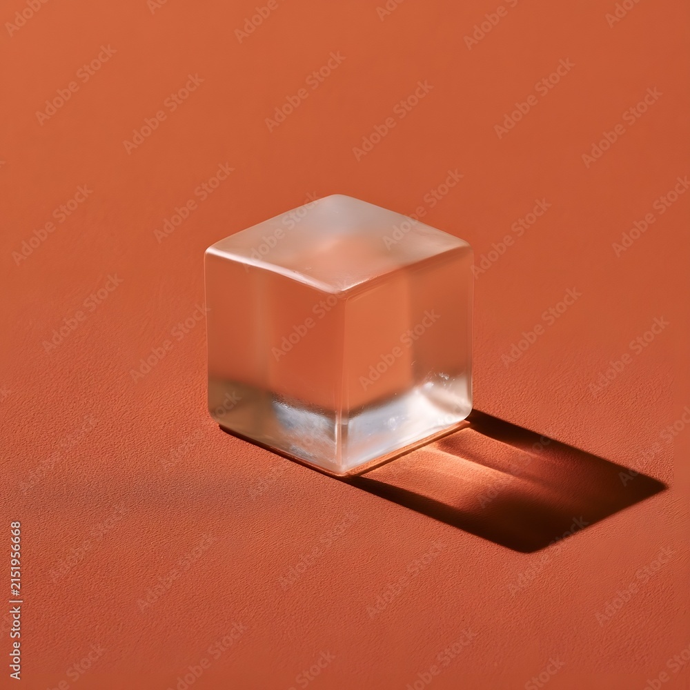 Naklejka premium Frosted Glass Cube on Terracotta Surface Minimalist Abstract