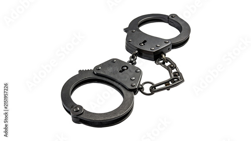 Quadro su tela Pair of metallic steel police handcuffs security enforcement restriction tool is