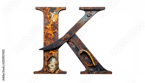 Rusty Large Letter K with Iron Curved Tool Adorned