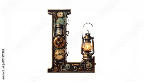 Rustic Industrial Letter L with Lanterns and Gears