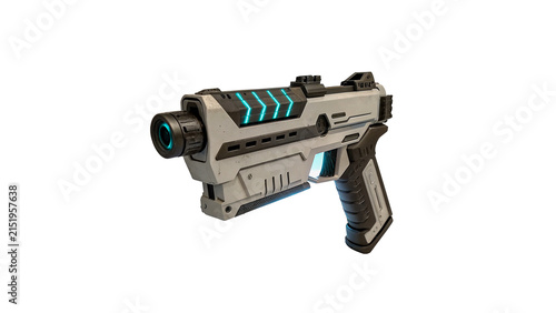 Bild auf Leinwand Sci-fi futuristic silver metallic laser blaster pistol gun weapon toy isolated o