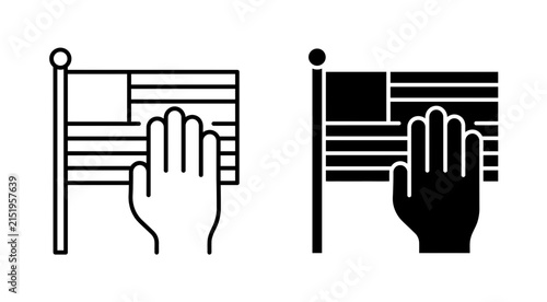 Set of patriotic icons featuring a hand raised in oath