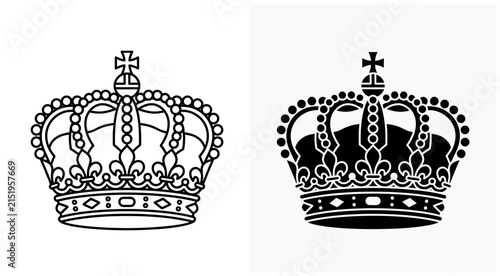 Set of Two Royal Crown Icons in Black and White