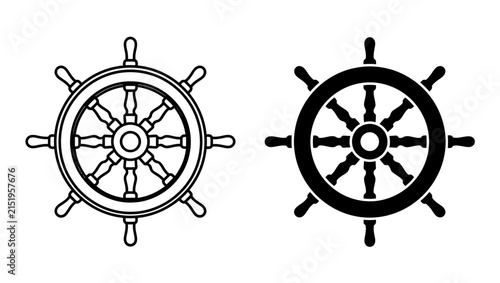 Set of Two Ship Wheel Icons in Linear and Solid Styles
