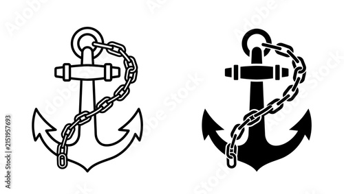 Set of Two Stylized Anchor Icons with Wrapped Chains