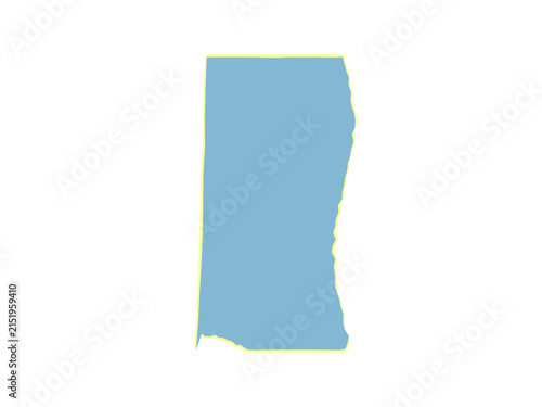 A minimalist light blue shape of North Dakota isolated on black background