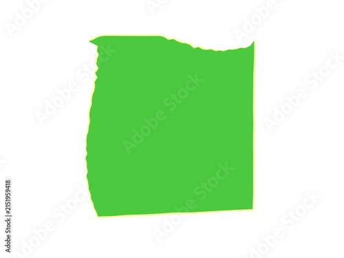 A bright green square shape with jagged edges isolated on black background