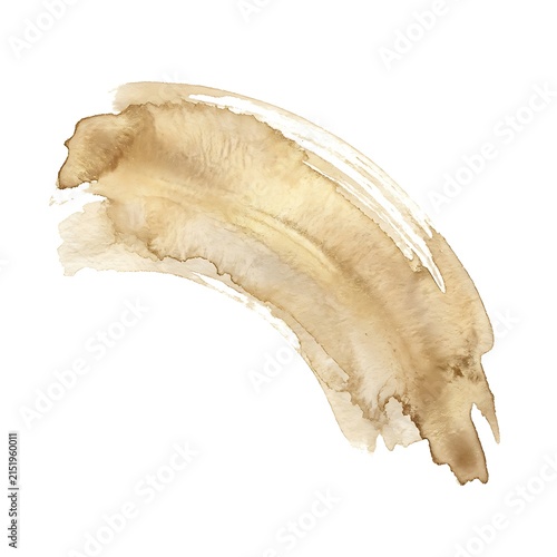 Abstract golden watercolor brush stroke isolated on white background for artistic design and creative graphic projects