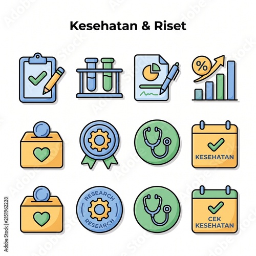 Medical research and health checkup icon set