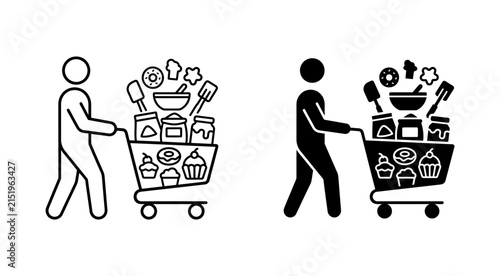 Person Pushing Shopping Cart Filled with Baking Ingredients and Treats