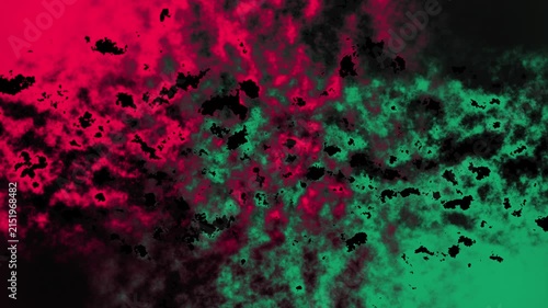 Vibrant pink and green fluid ink motion background with dynamic swirling smoke effects, perfect for cyberpunk visuals, futuristic presentations, creative video backdrops, and visualizers.
