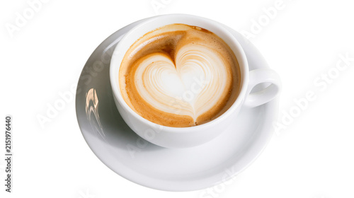 Obraz na płótnie White cup of coffee with heart latte art on saucer