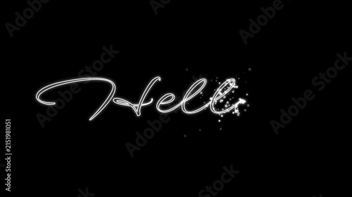 Glowing white cursive Hello text animation on black background