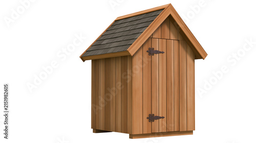 Bild auf Leinwand Wooden garden shed with pitched roof and decorative hinges