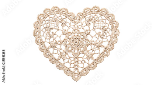 Foto Beige crochet lace heart doily with floral motif on a transparent background
