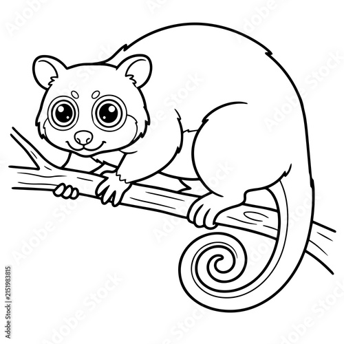 Canvastavla Adorable cuscus possum perched on a tree branch with a curled tail, black and wh