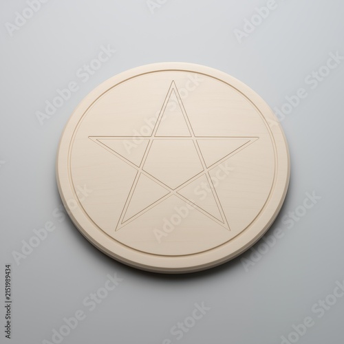 Smooth polished wooden piece with a pentagram design on a gray background showcasing craftsmanship and simplicity