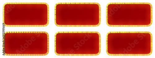 Empty Lighted Rectangular Frames with Red Backgrounds for Design Use