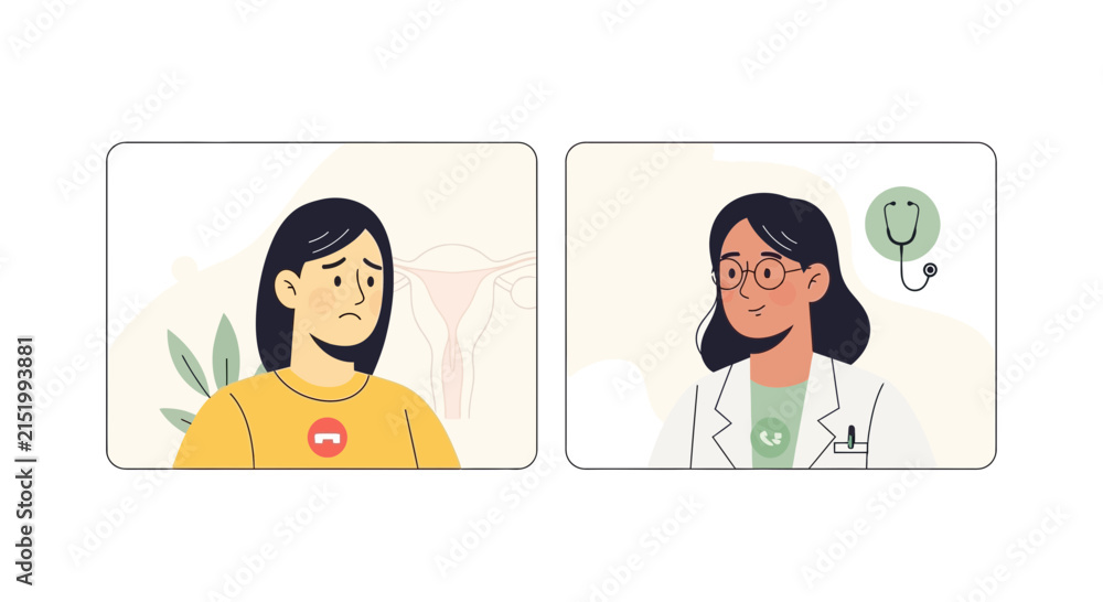 Fototapeta premium Telemedicine consultation for women's health, doctor and patient discussing uterus