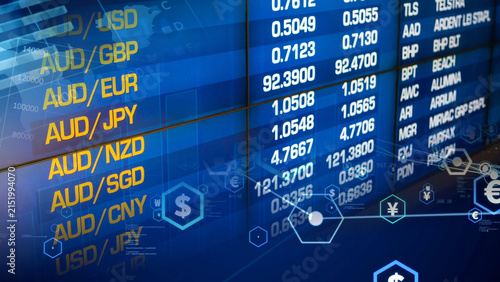 Cuadro en lienzo The forex stock market data display features currency exchange rates and stock t
