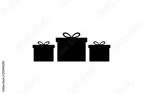 Three black gift boxes tied with white ribbon bows, stacked in ascending size, minimalist gift box white ribbon bows