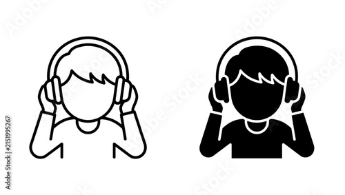Person wearing headphones icon set in line and solid style