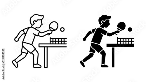 Ping Pong Player Icon Set in Outline and Solid Styles